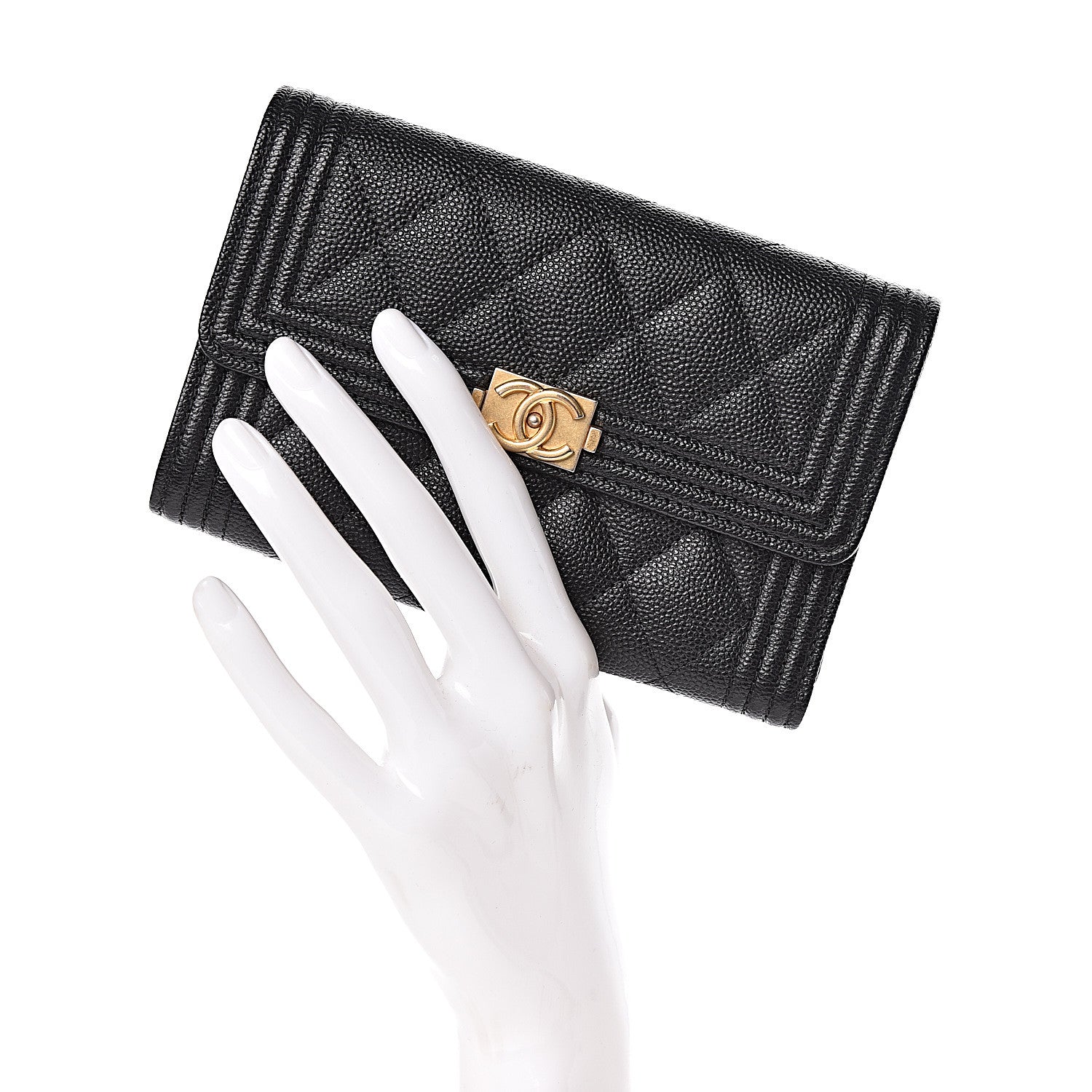 Chanel Caviar Quilted Medium Boy Flap Wallet Black 2 of 9