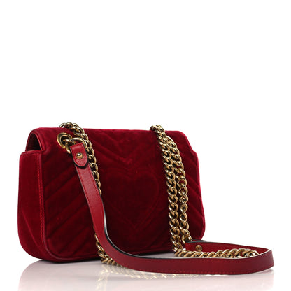 Gucci Velvet Matelasse Mini GG Marmont Shoulder Bag Hibiscus Red 3 of 10