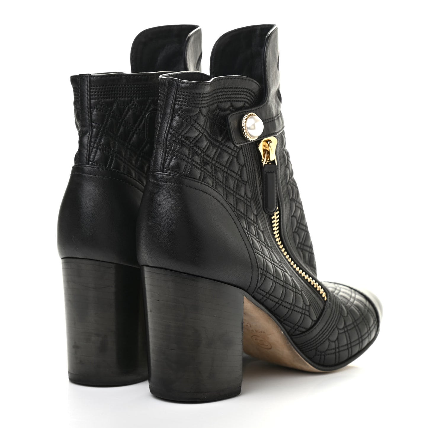 Lambskin Pearl Qulited CC Cap Toe Short Boot 40 Black
