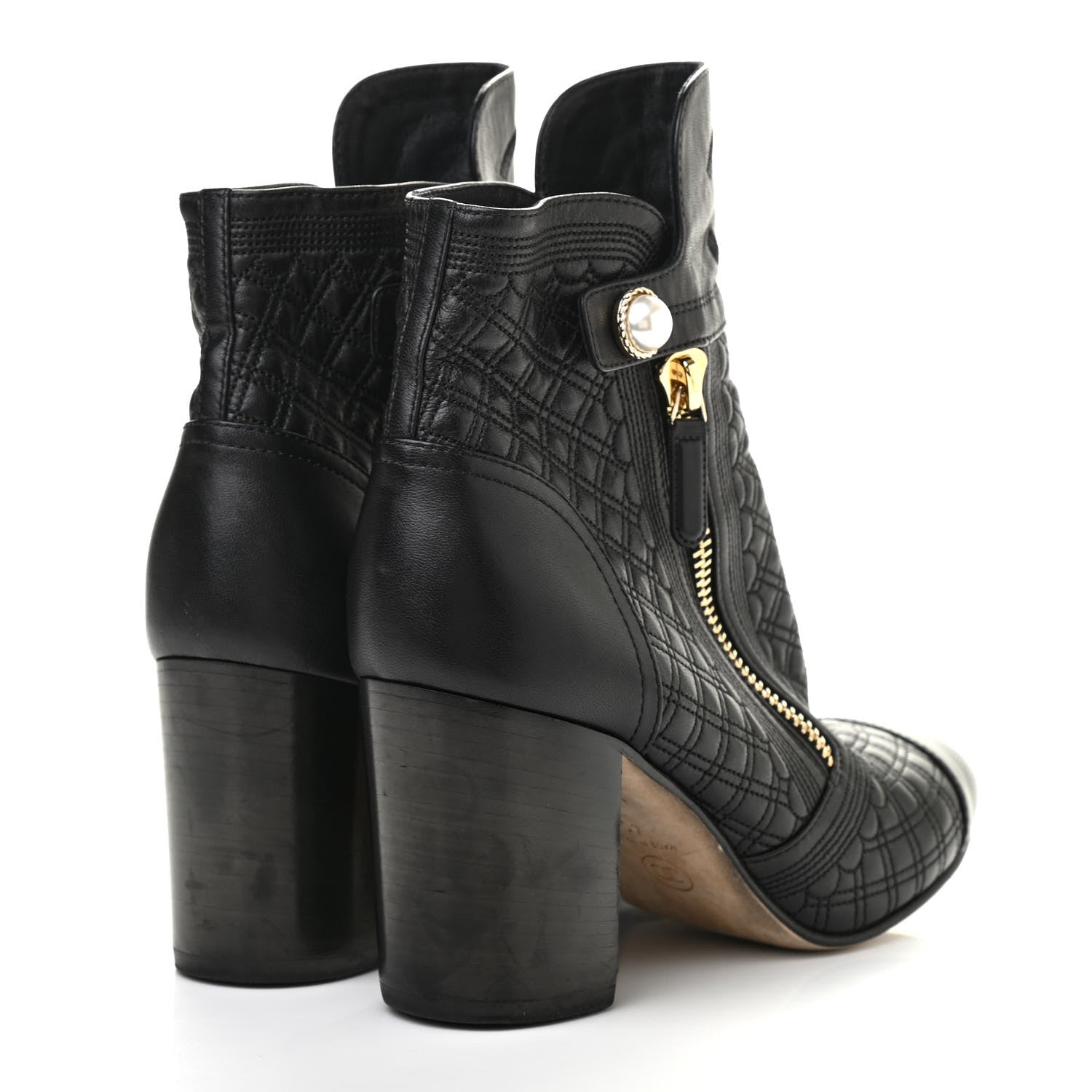 Chanel Lambskin Pearl Qulited CC Cap Toe Short Boot 40 Black 4 of 7