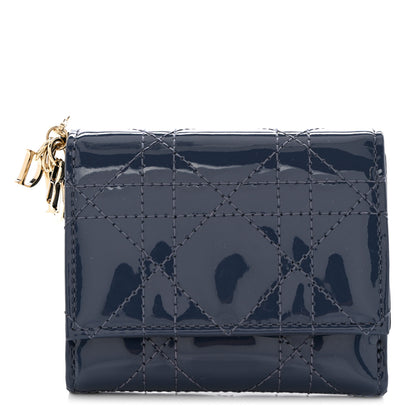 Christian Dior Patent Cannage Lady Dior Lotus Wallet Denim Blue 1 of 6