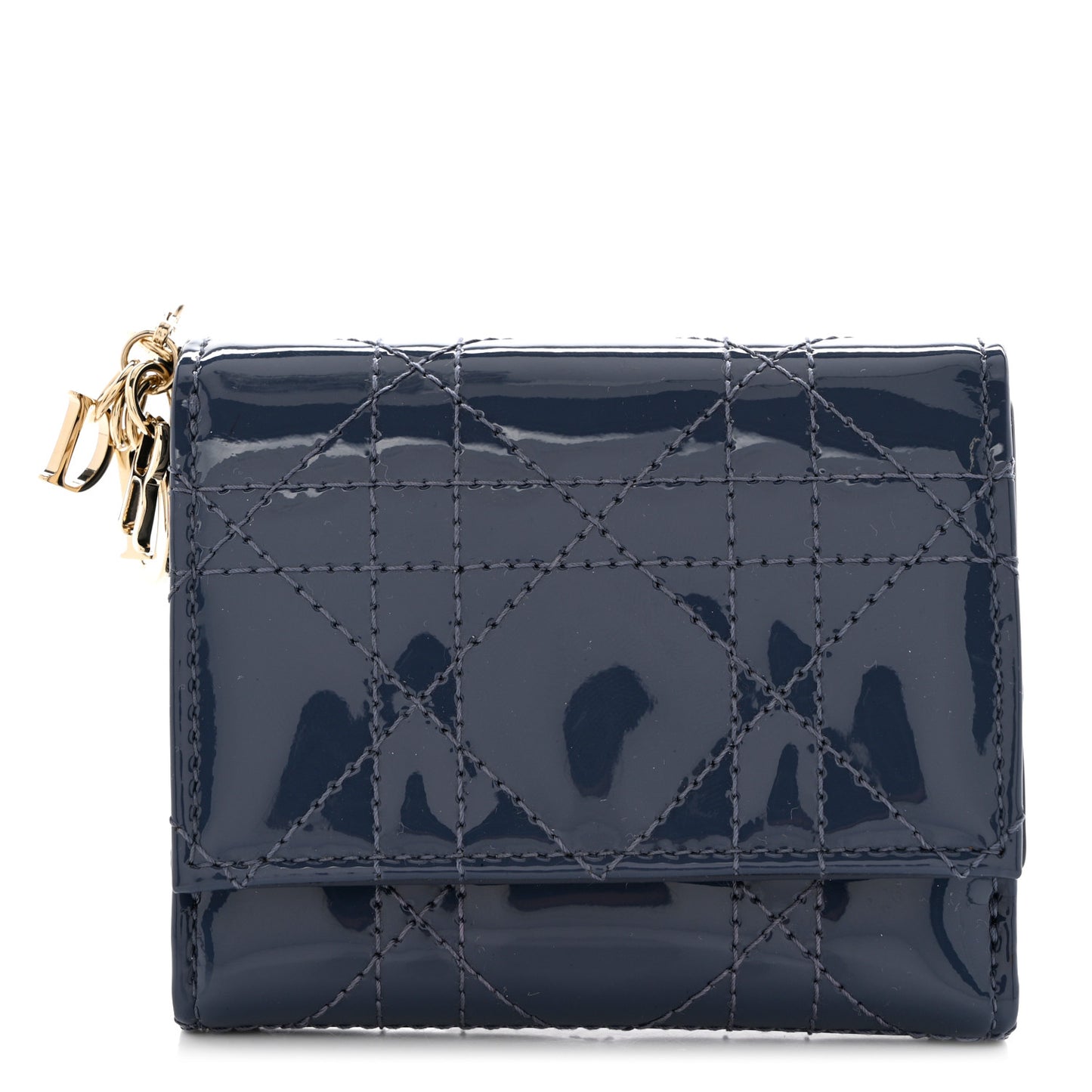 Patent Cannage Lady Dior Lotus Wallet Denim Blue