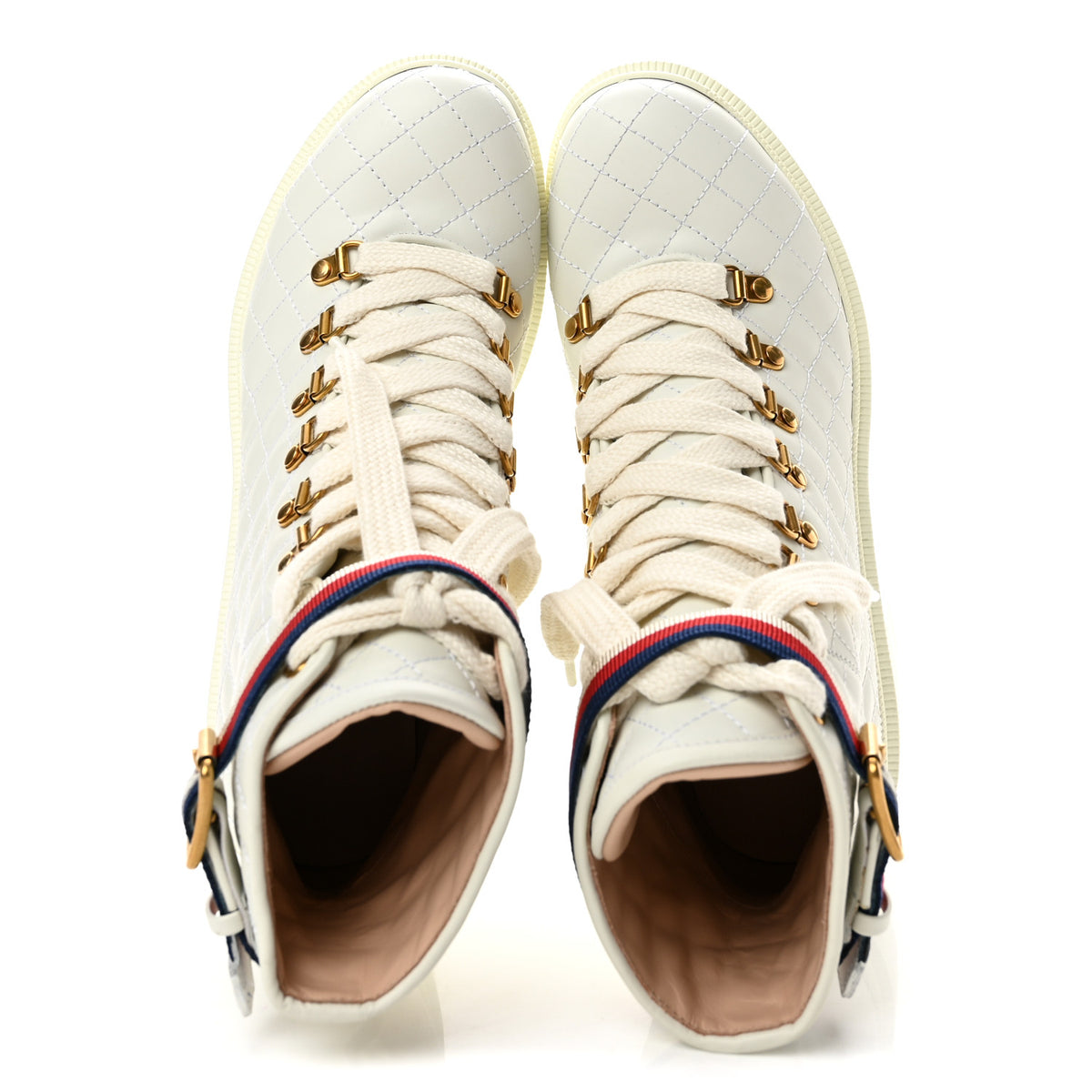 Calfskin Quilted Sylvie Web Lace Up Combat Ankle Boots 39 White