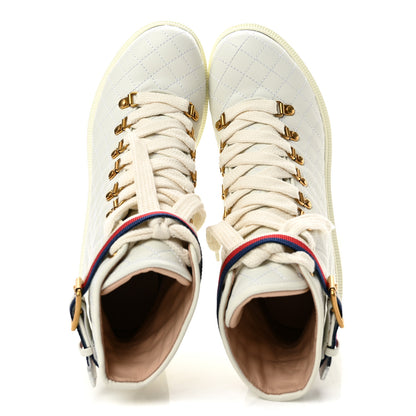 Gucci Calfskin Quilted Sylvie Web Lace Up Combat Ankle Boots 39 White 2 of 10
