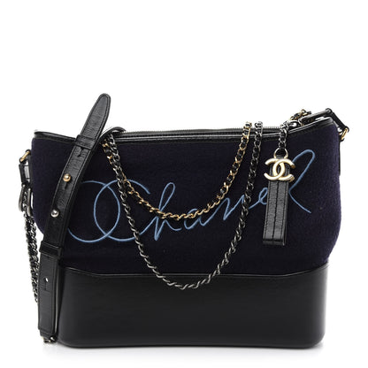Chanel Wool Embroidered Medium Gabrielle Hobo Dark Navy Blue 1 of 9