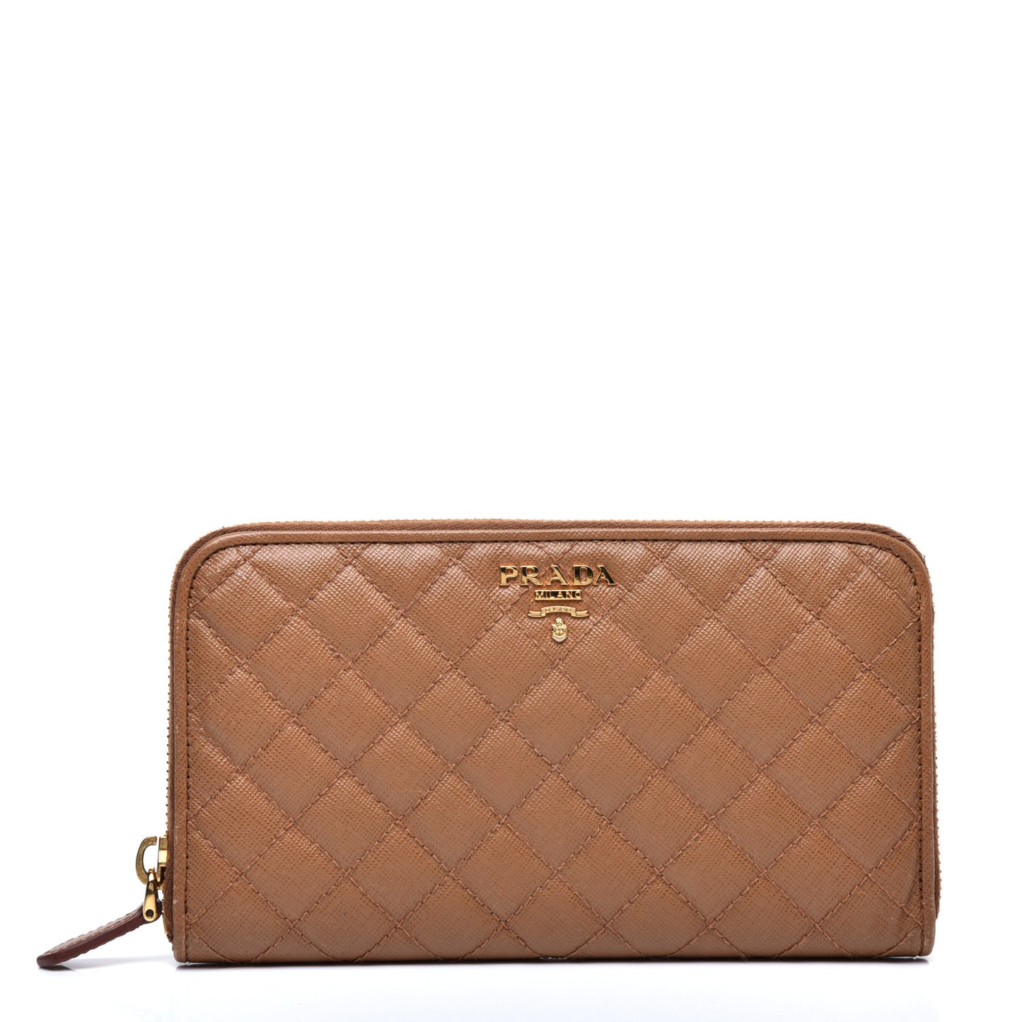 Saffiano Quilted Zip Around Wallet Caramel