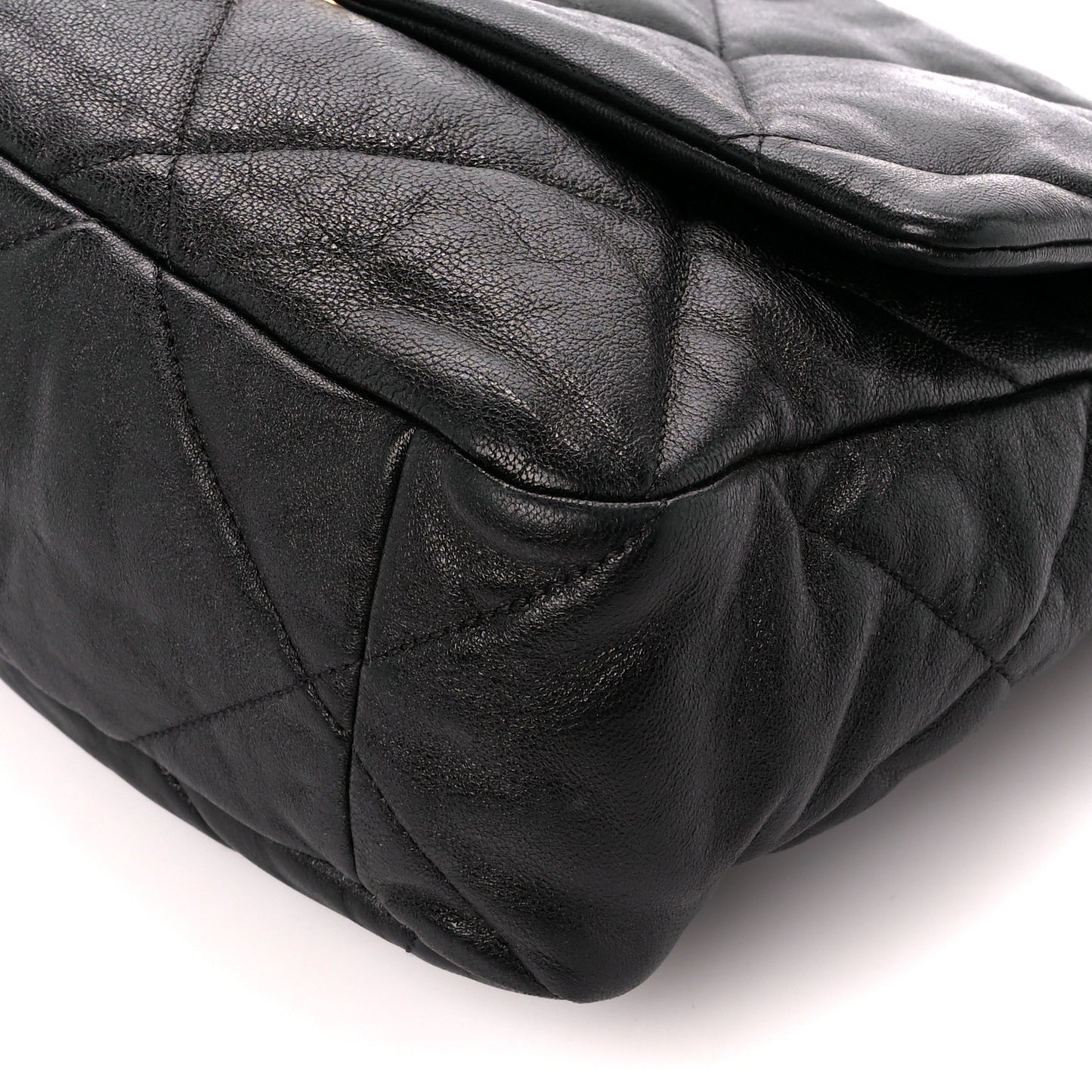Shiny Goatskin Quilted Large Chanel 19 Flap Black
