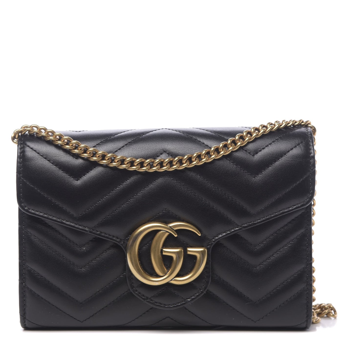 Calfskin Matelasse GG Marmont Chain Wallet Black