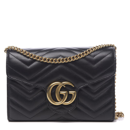 Gucci Calfskin Matelasse GG Marmont Chain Wallet Black 1 of 15