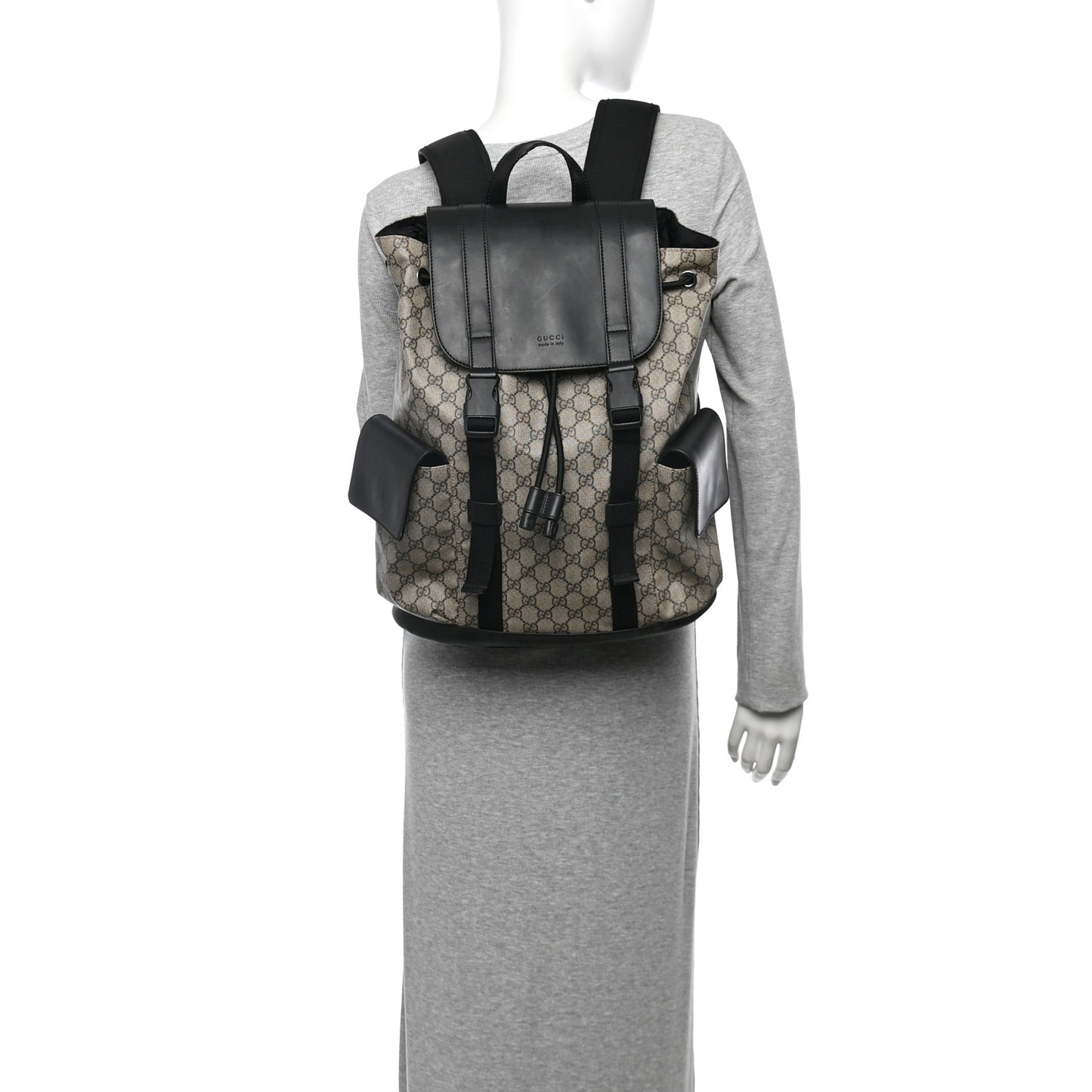 Soft GG Supreme Monogram Double Buckle Backpack Beige Black