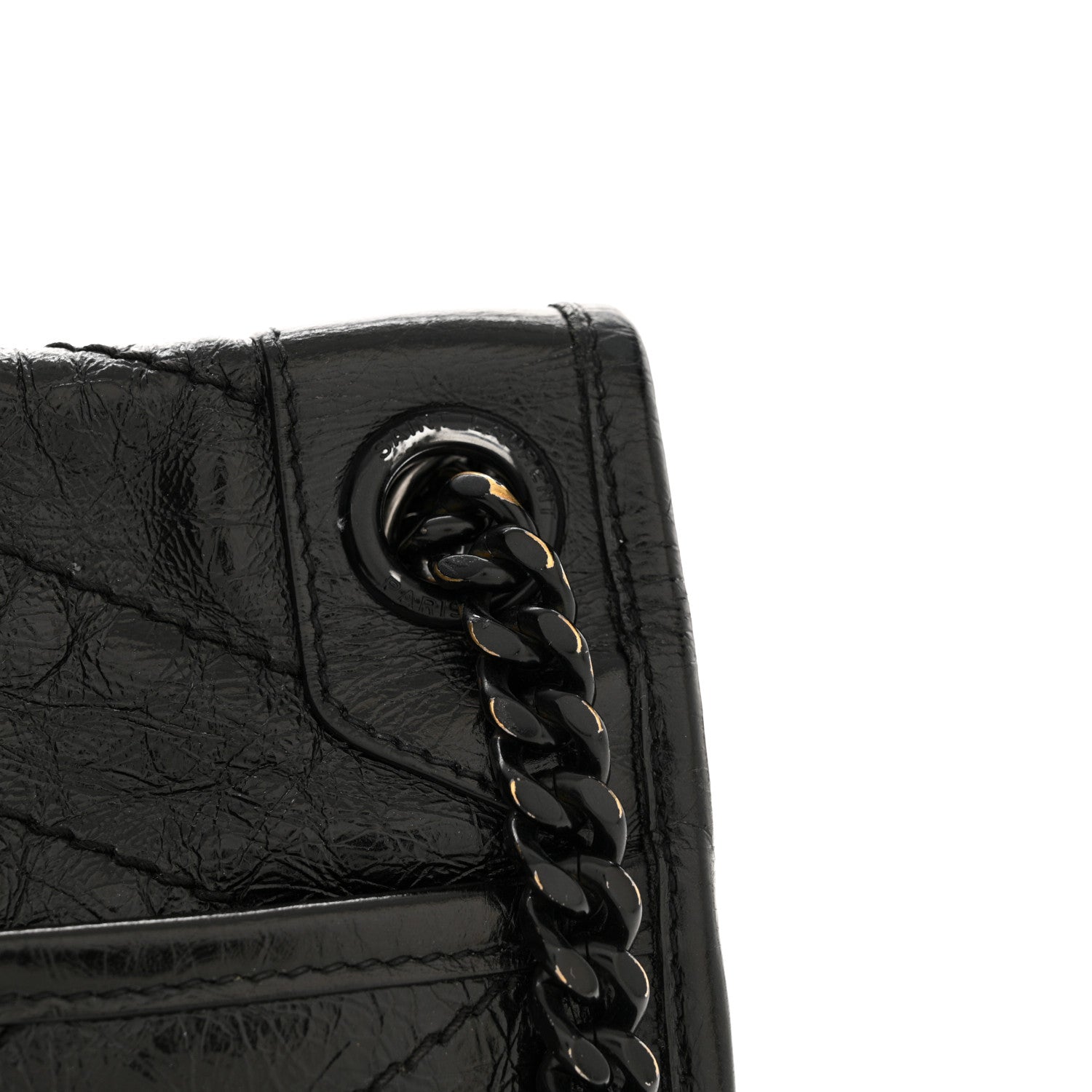 Saint Laurent Crinkled Calfskin Matelasse Monogram Medium Niki Chain Satchel Black 10 of 14