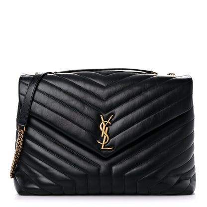 Saint Laurent Calfskin Y Quilted Monogram Large Loulou Chain Satchel Black 1 of 18