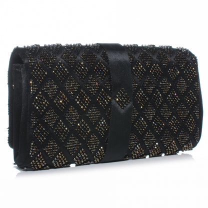 Chanel Satin Beaded Ribbon Bow Clutch Black 3 of 7