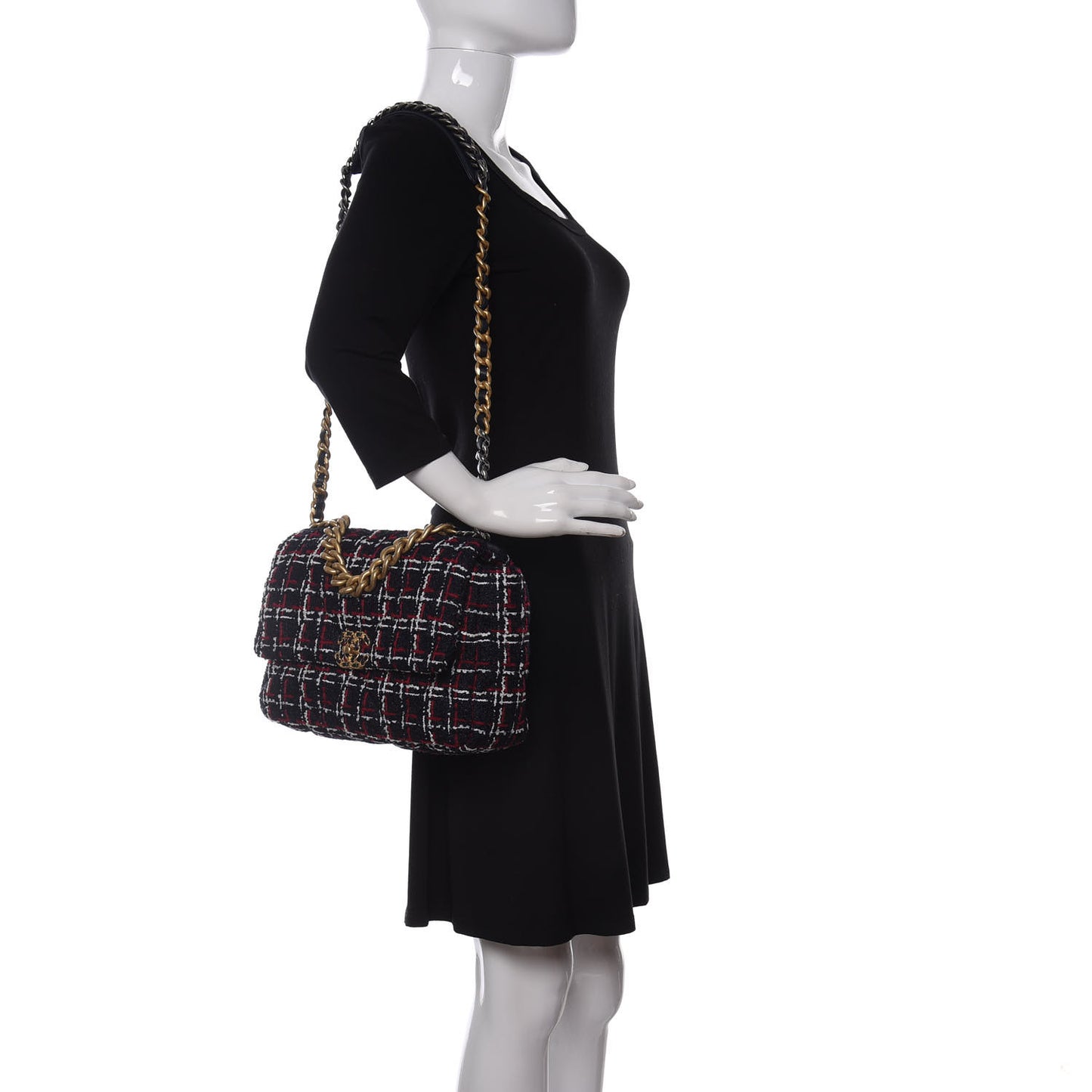 Tweed Quilted Large Chanel 19 Flap Navy Blue White Red