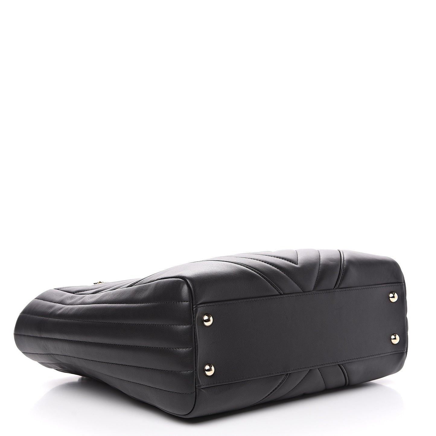Calfskin Chevron Quilted Statement Shopping Tote Black