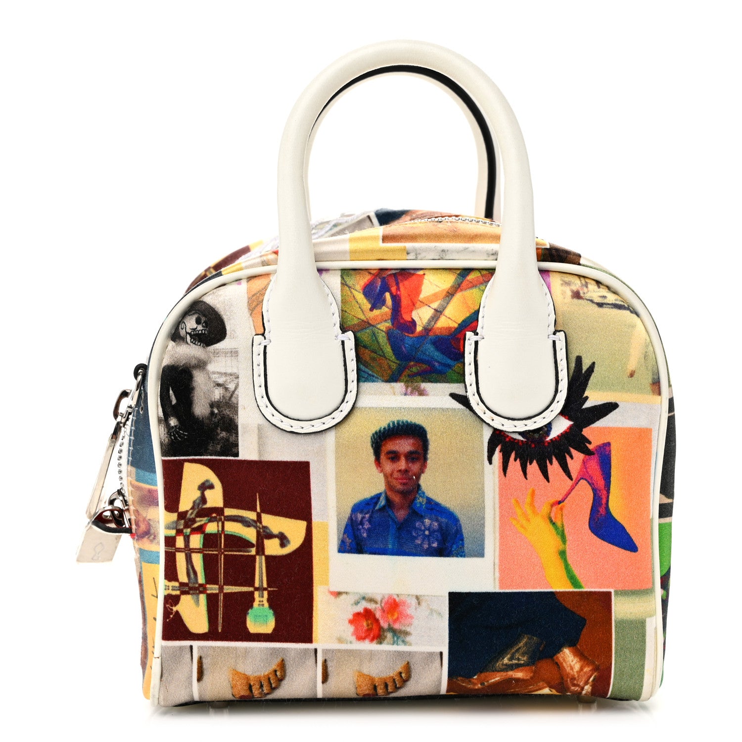 Christian Louboutin Crepe Satin Calfskin Nano Collage Marie Jane Top Handle Snow Platine 1 of 10