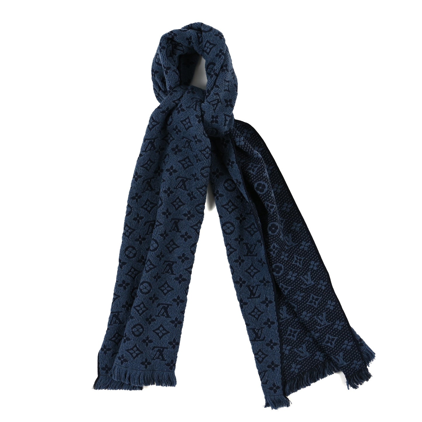Wool Monogram Classic Scarf Navy Blue