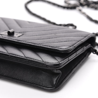 Chanel Sheepskin Chevron Reissue Wallet On Chain WOC So Black 12 of 14