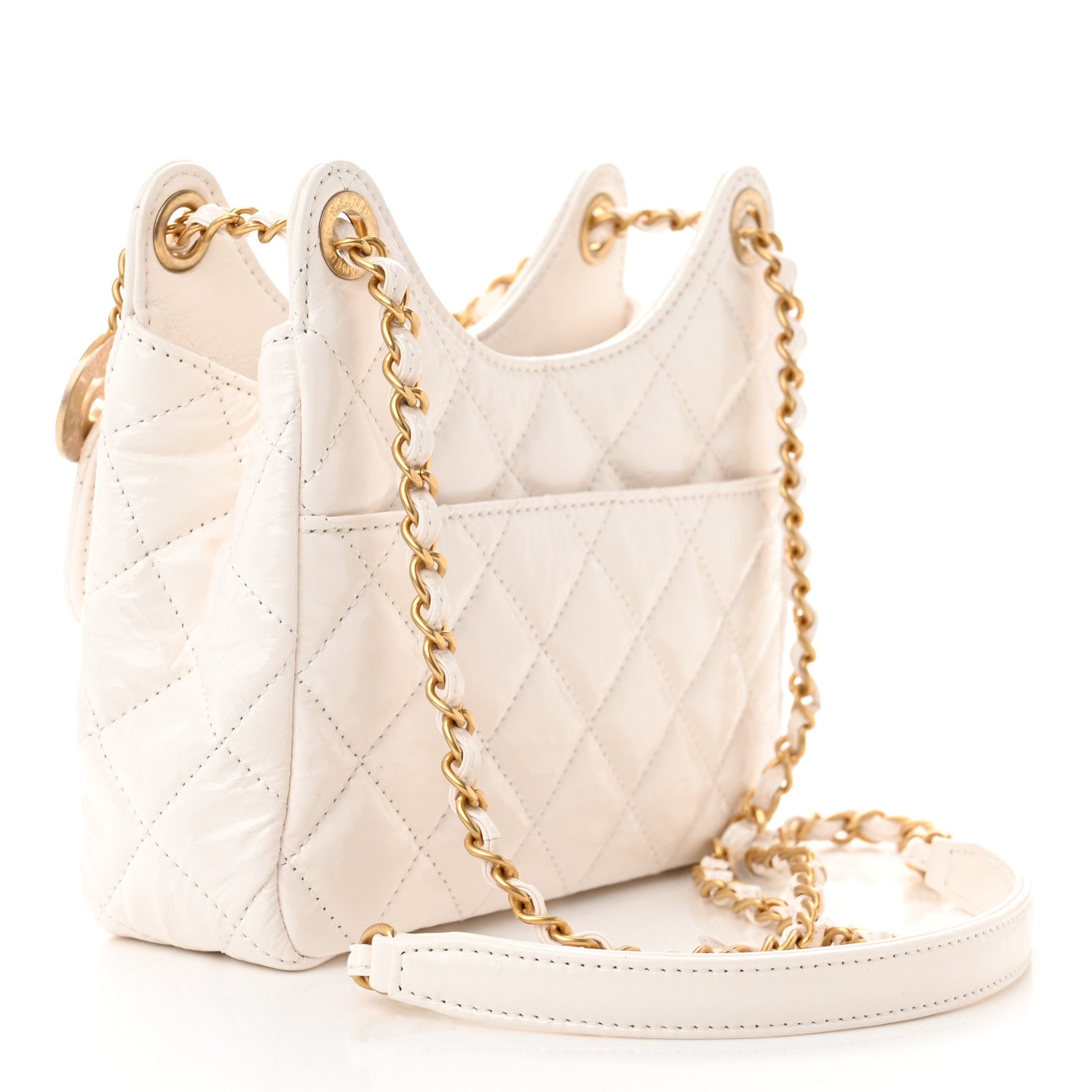 Chanel Shiny Crumpled Calfskin Quilted Small Wavy CC Hobo White 3 of 11