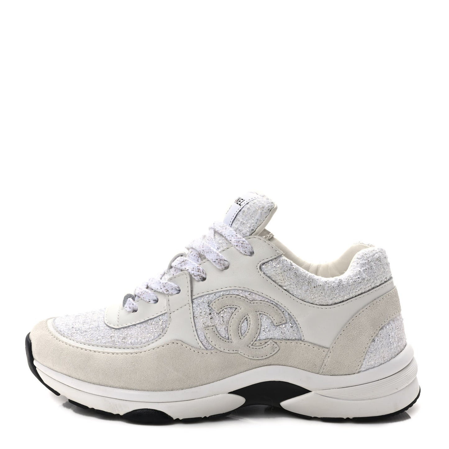 Painted Iridescent Cotton Tweed Suede Calfskin Womens CC Sneakers 38 White Silver Multicolor