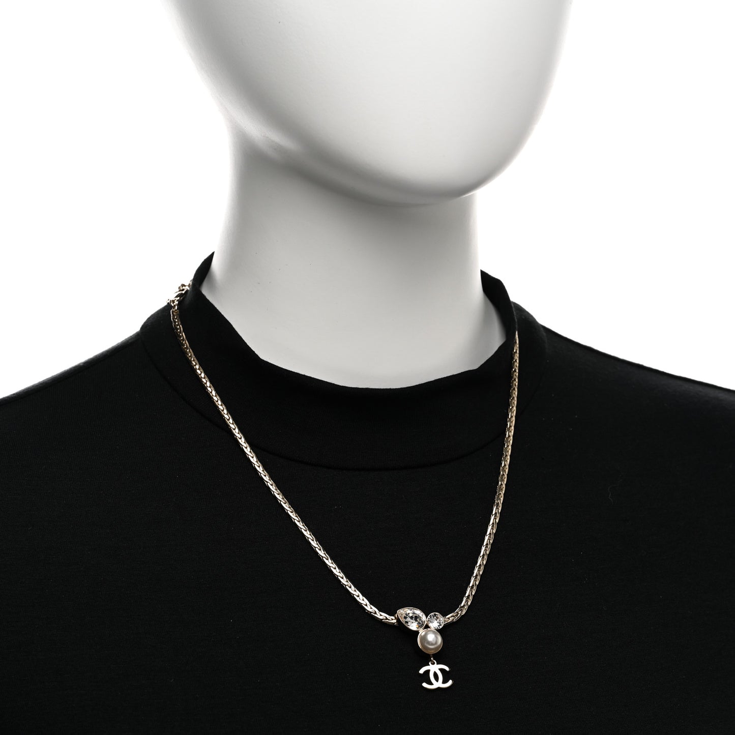 Pearl Crystal CC Teardrop Braided Necklace Gold