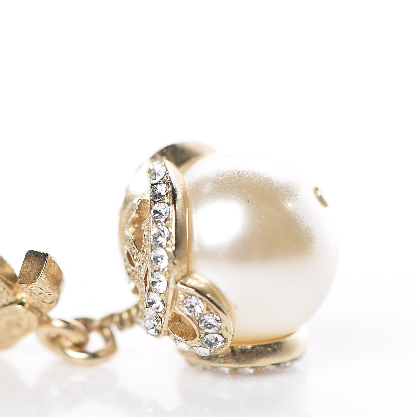 Crystal Pearl CC Drop Earrings Gold