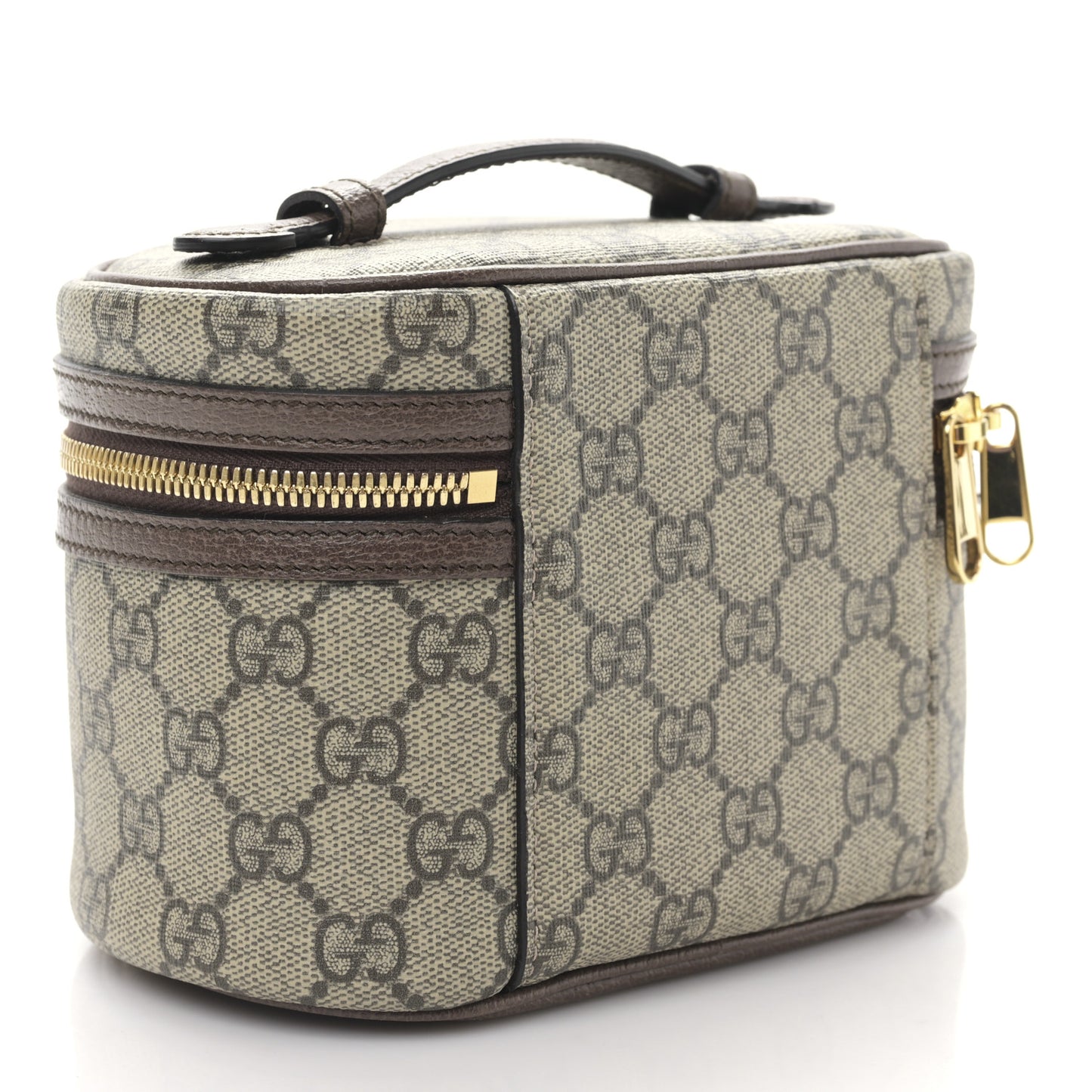 GG Supreme Monogram Textured Calfskin Web Ophidia Vanity Cosmetic Case Beige Ebony New Acero
