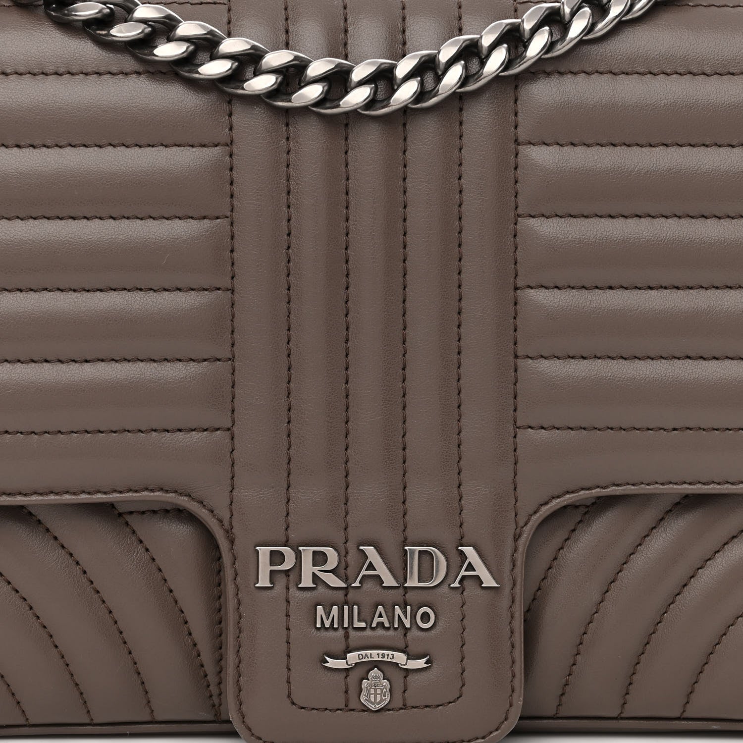 Prada Soft Calfskin Impunture Diagramme Large Chain Flap Shoulder Bag Bambu 7 of 9