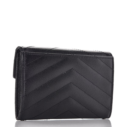 Saint Laurent Grain De Poudre Matelasse Chevron Small Monogram Envelope Wallet Black 3 of 7