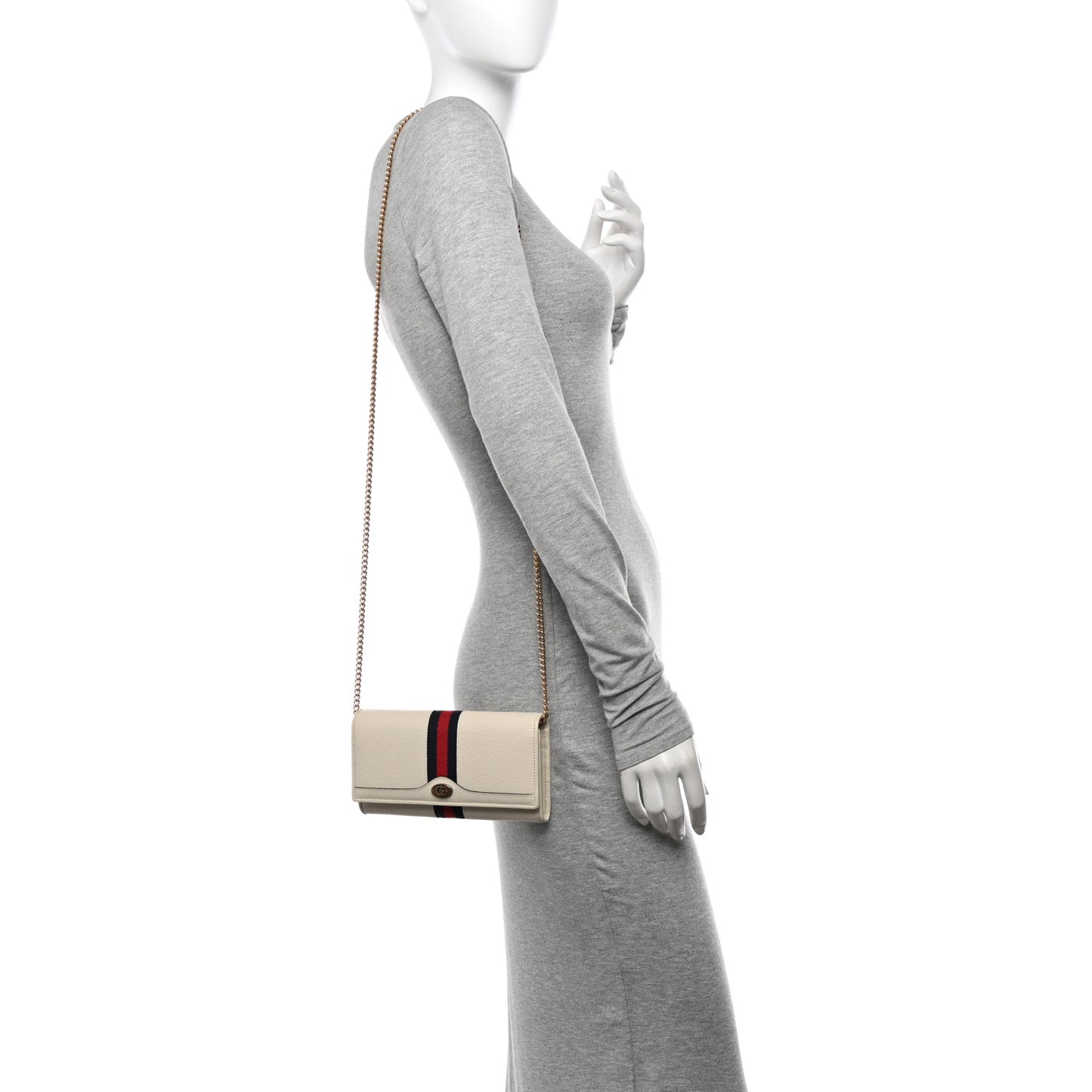 Textured Calfskin Web Ophidia Wallet On Chain Mystic White