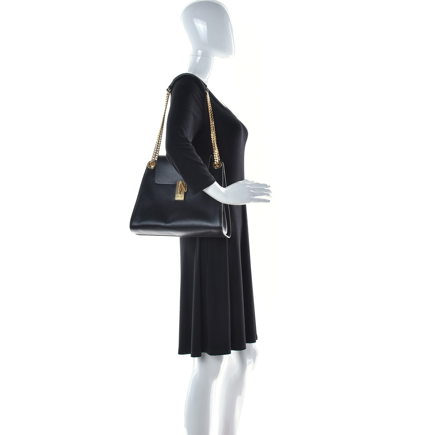 Shiny Calfskin Medium Annie Shoulder Bag Black