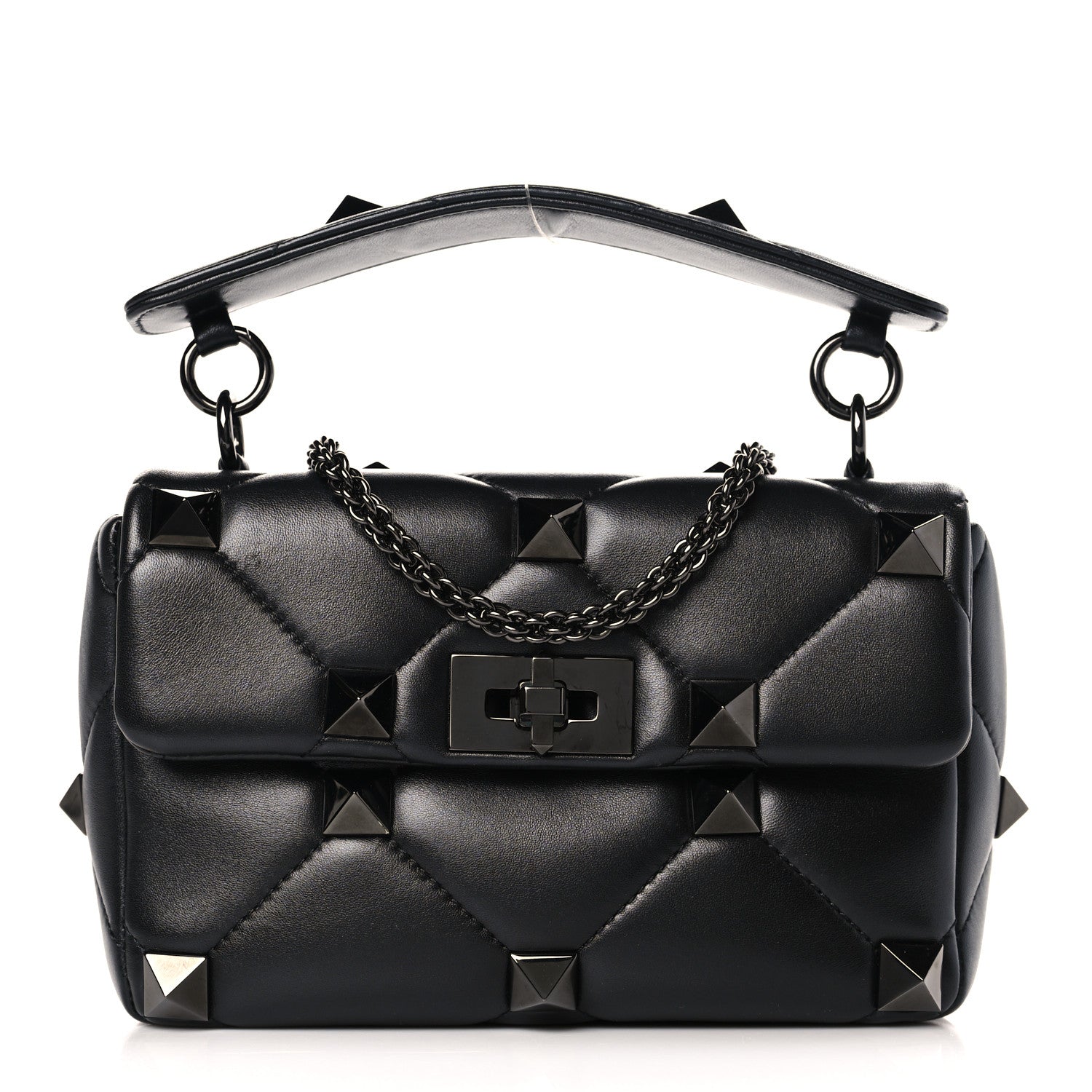Valentino Garavani Nappa Monochrome Medium Roman Stud Shoulder Bag Black 1 of 8