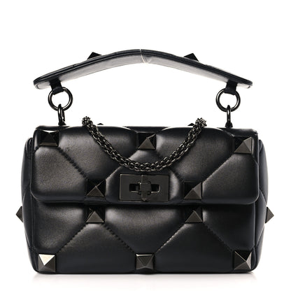 Valentino Garavani Nappa Monochrome Medium Roman Stud Shoulder Bag Black 1 of 8