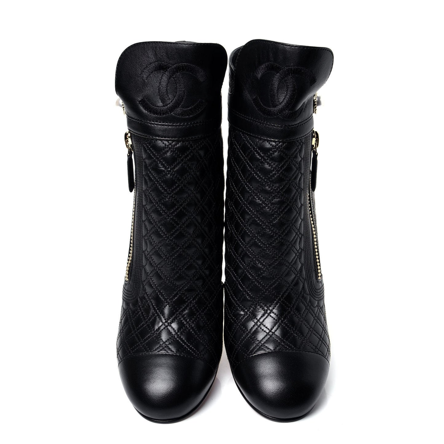 Lambskin Pearl Qulited CC Cap Toe Short Boot 40 Black