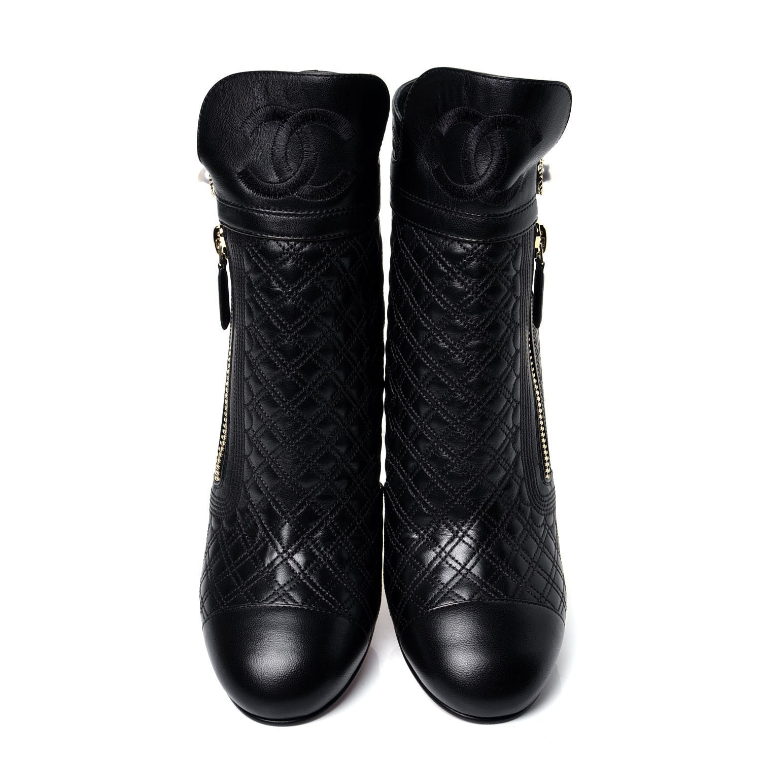 Chanel Lambskin Pearl Qulited CC Cap Toe Short Boot 40 Black 5 of 9