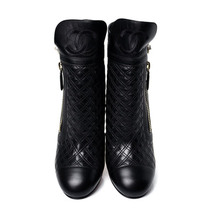 Chanel Lambskin Pearl Qulited CC Cap Toe Short Boot 40 Black 5 of 9