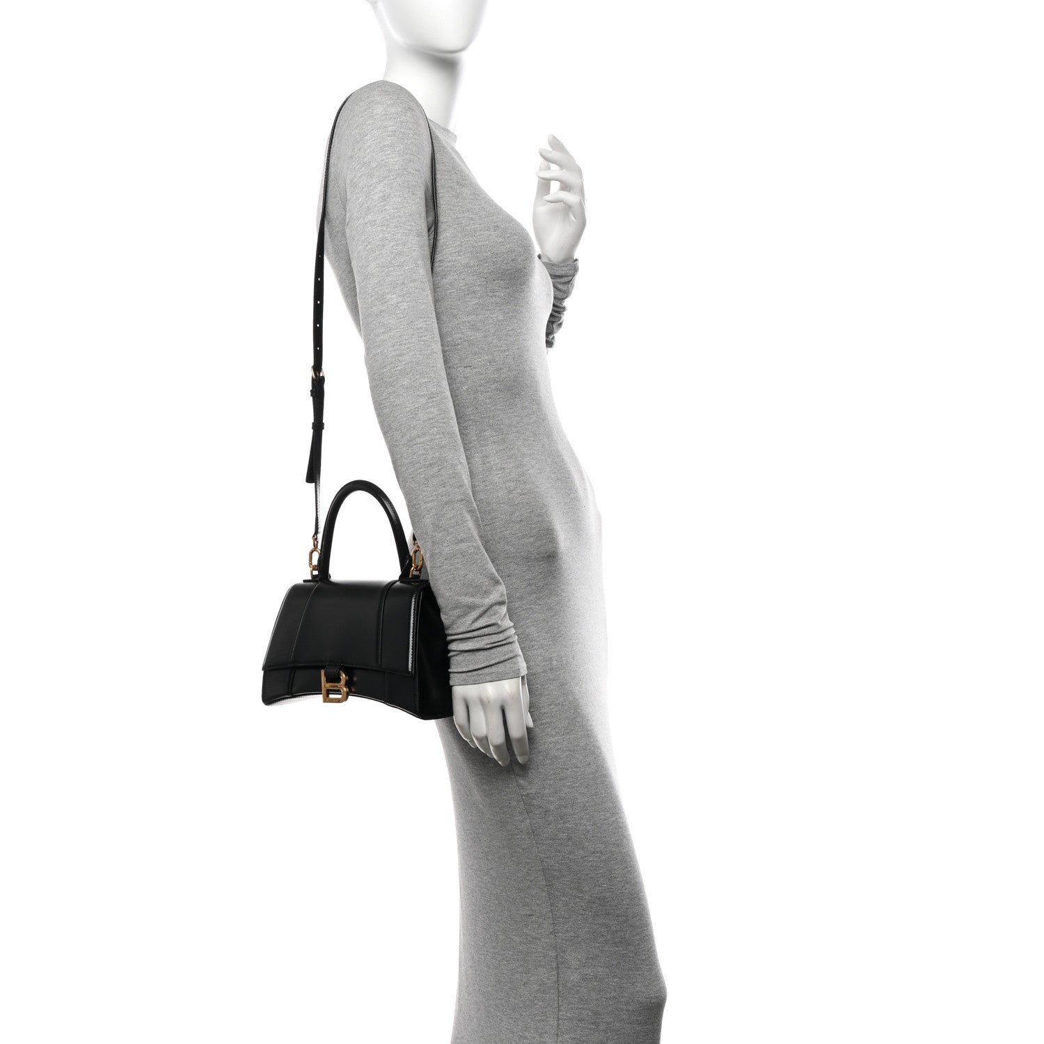 Balenciaga Shiny Box Calfskin Small Hourglass Top Handle Bag Black 2 of 9