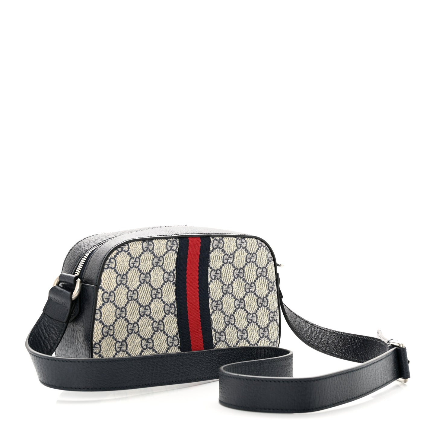 GG Supreme Monogram Textured Dollar Calfskin Web Small Ophidia Camera Bag Beige Blue