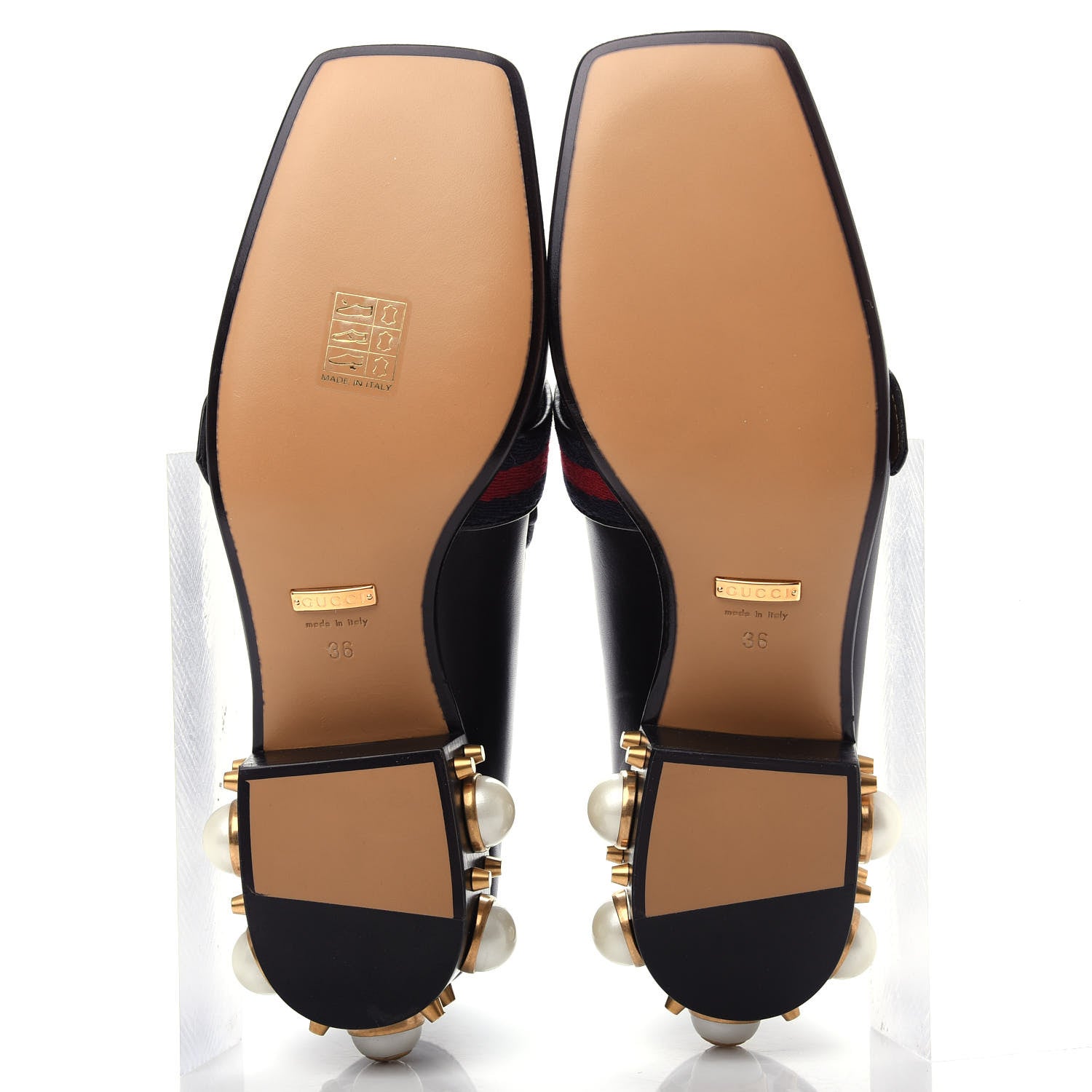Gucci Betis Glamour Calfskin Web Pearl Embellished Peyton 35mm Loafer Pumps 36 Black 6 of 11