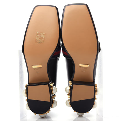 Gucci Betis Glamour Calfskin Web Pearl Embellished Peyton 35mm Loafer Pumps 36 Black 6 of 11