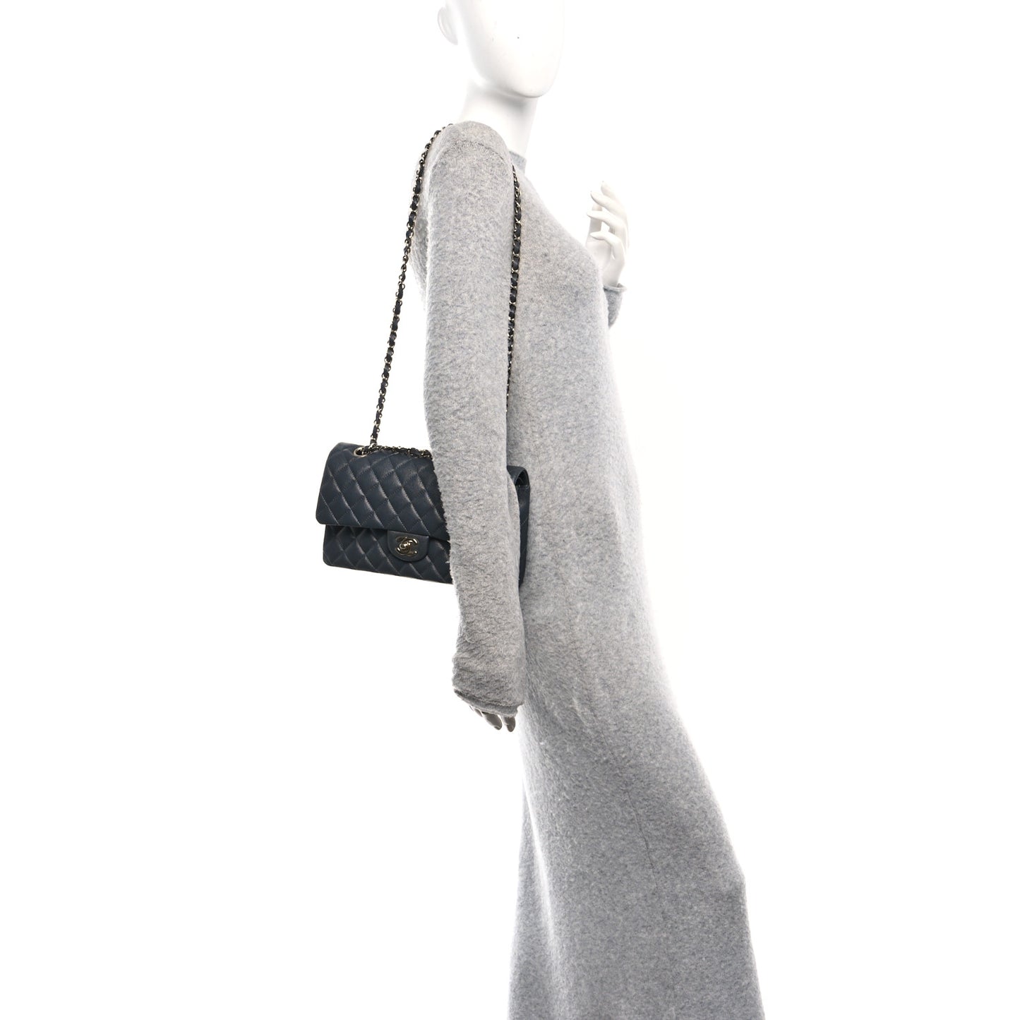 Caviar Quilted Medium Double Flap Dark Grey