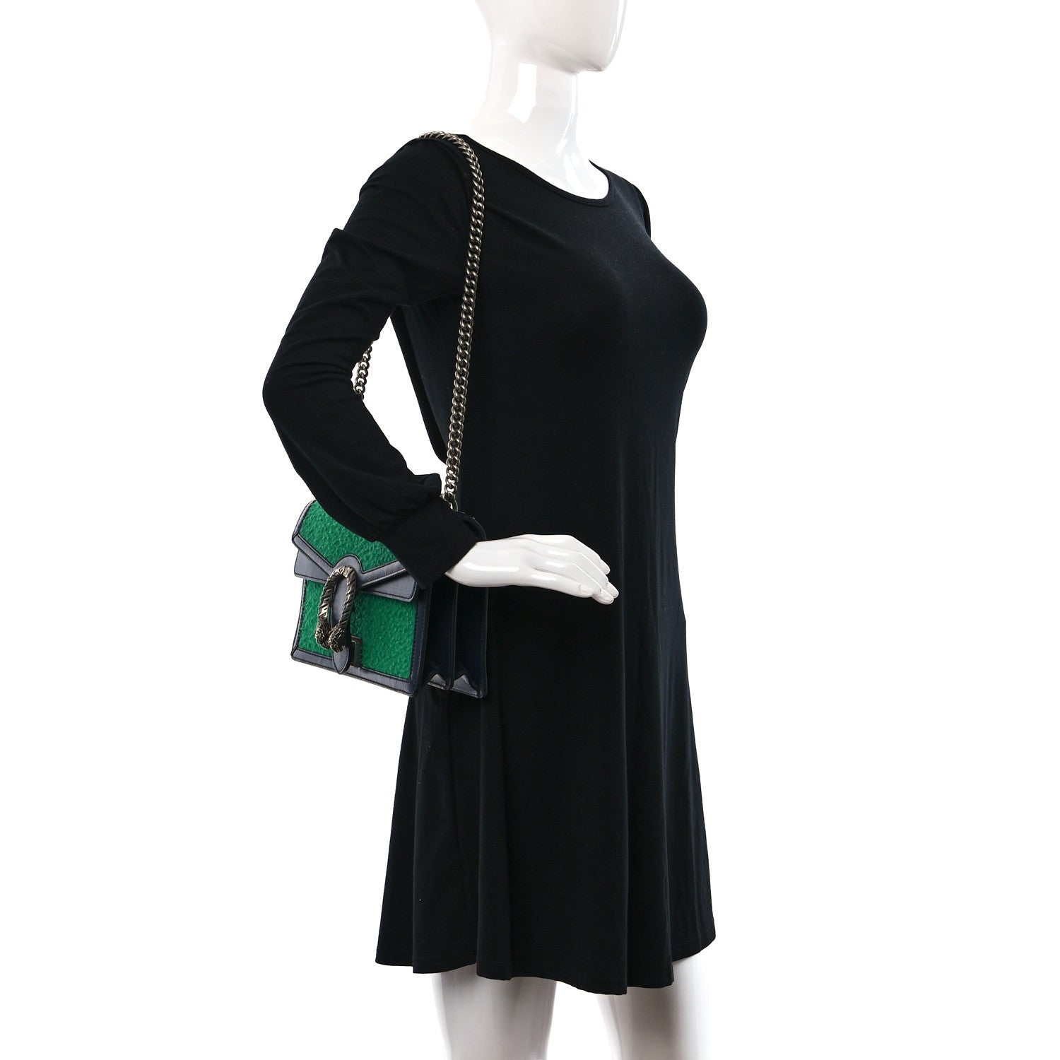 Gucci Casy Wool Azalea Calfskin Small Dionysus Shoulder Bag Deep Emerald Black 2 of 9