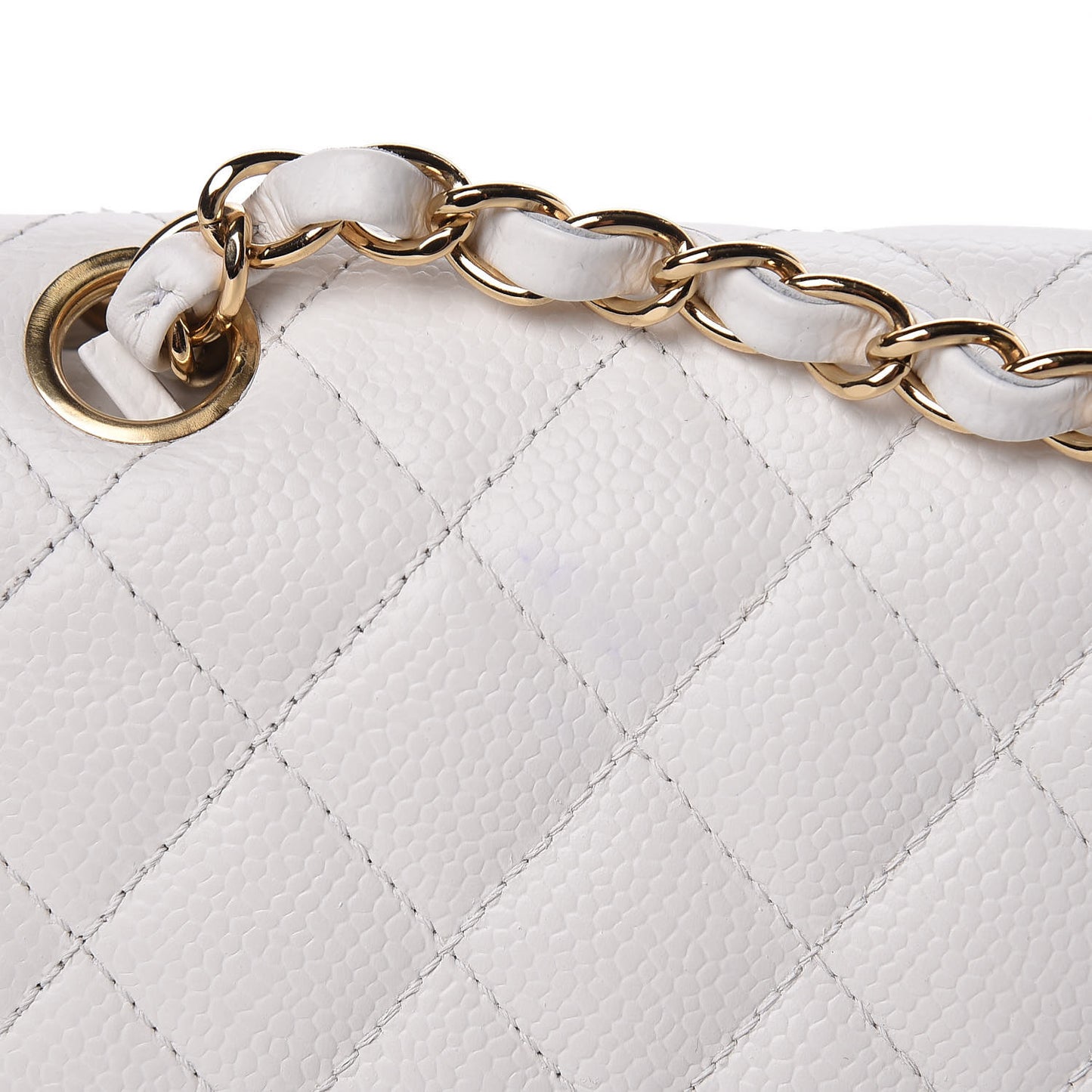 Caviar Quilted Medium Double Flap White