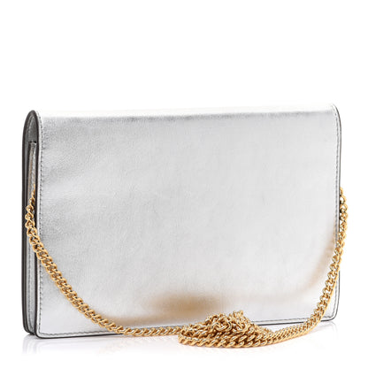 Fendi Vitello Catalan Mirror Logo Embossed Medium Wallet On Chain Argento 2 of 10