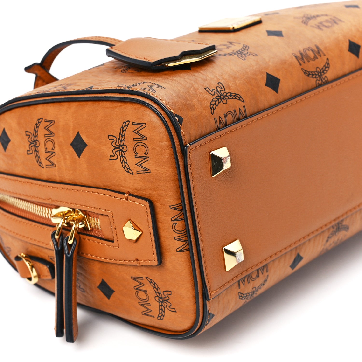 MCM Visetos Small Essential Boston Bag Cognac 10 of 11