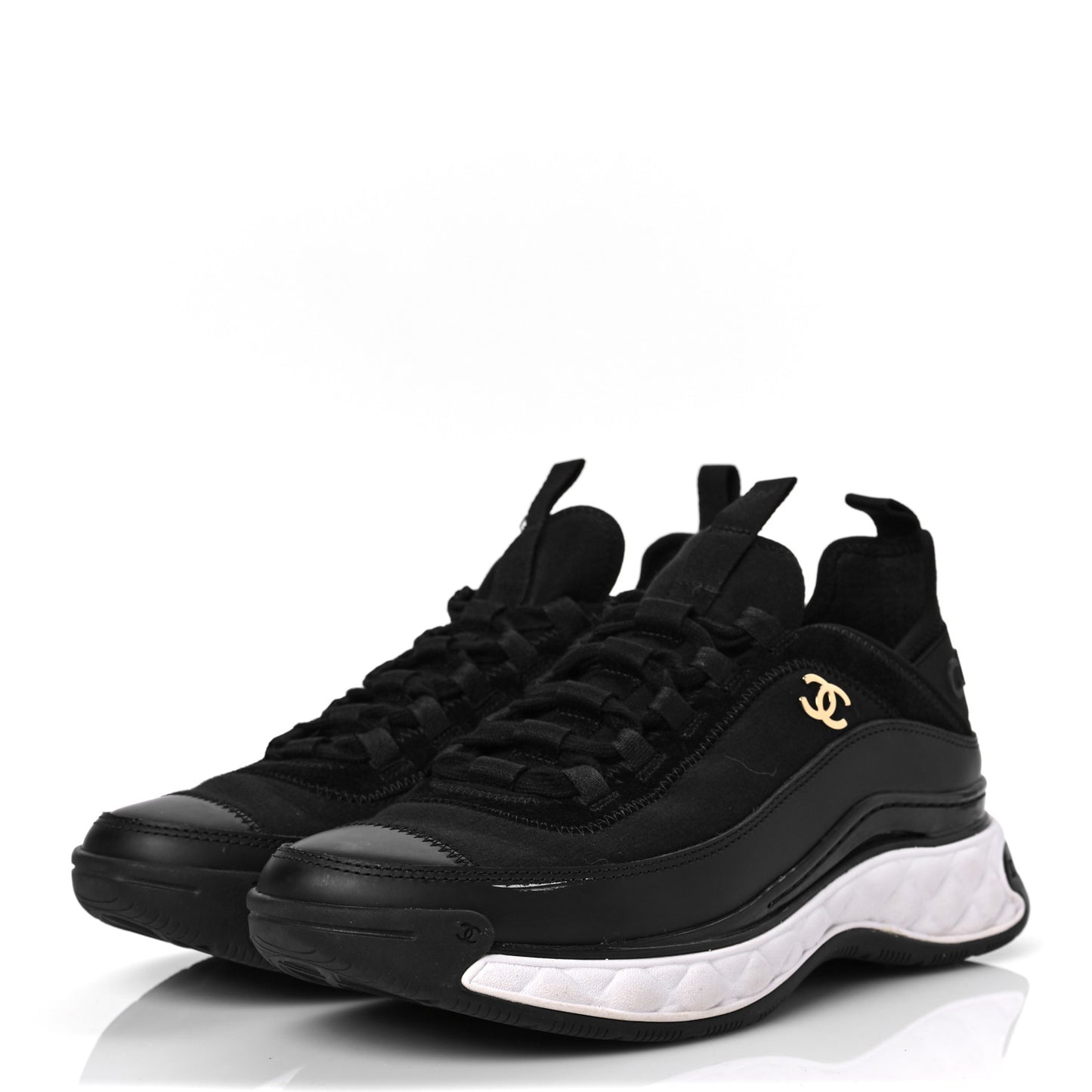Velvet Calfskin Mixed Fibers CC Sneakers 38 Black