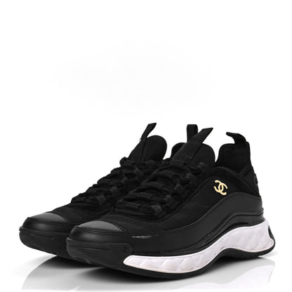 Chanel Velvet Calfskin Mixed Fibers CC Sneakers 38 Black 3 of 8