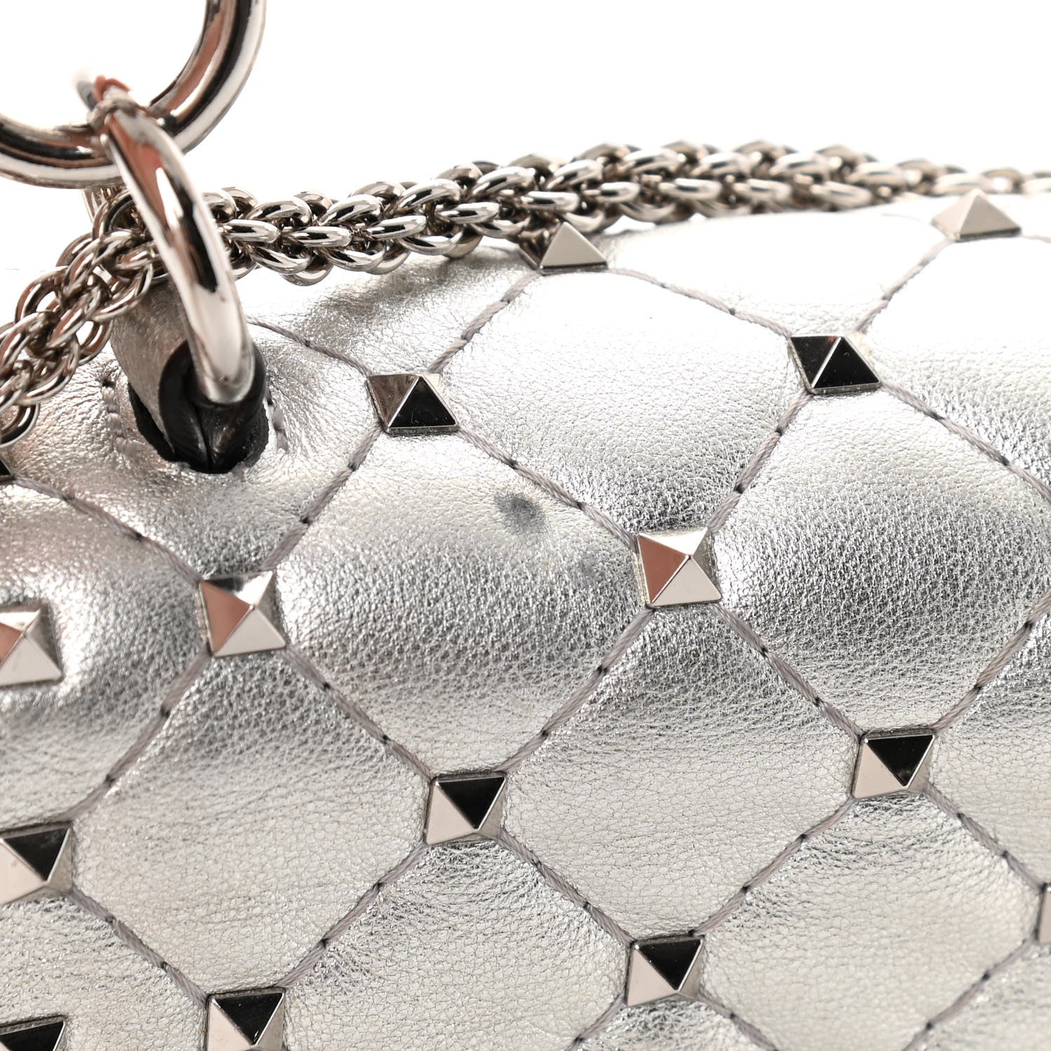 Valentino Garavani Metallic Nappa Medium Rockstud Spike Shoulder Bag Silver 17 of 17