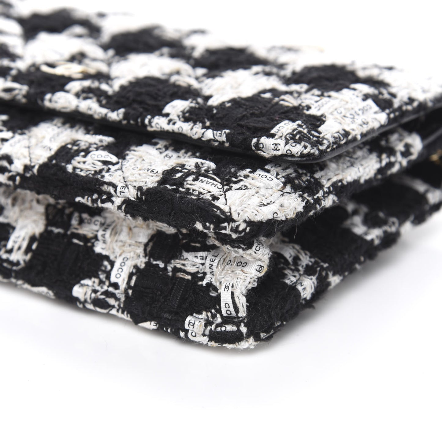 Tweed Quilted Wallet On Chain WOC Black Ecru White
