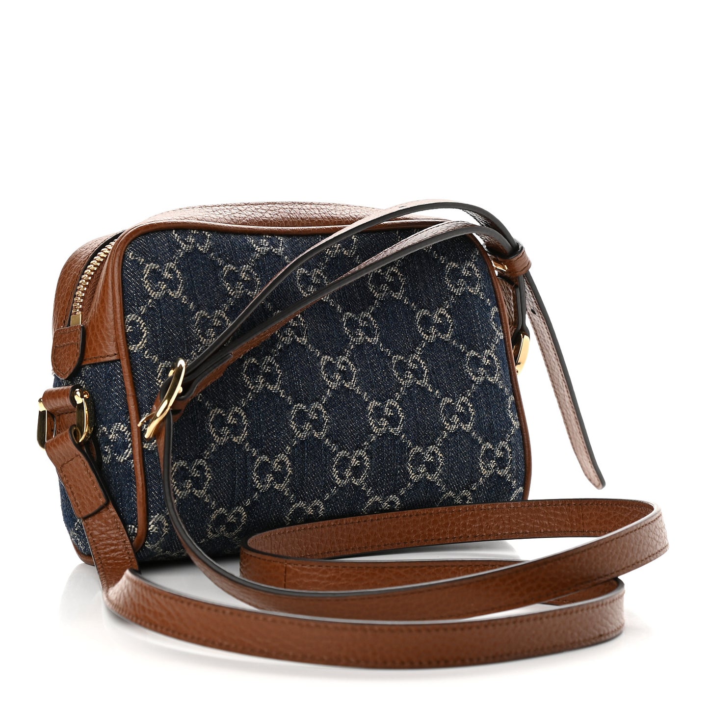 New Denim GG Monogram Dollar Calfskin Mini Ophidia Shoulder Bag Blue Tea Cuir Epilog